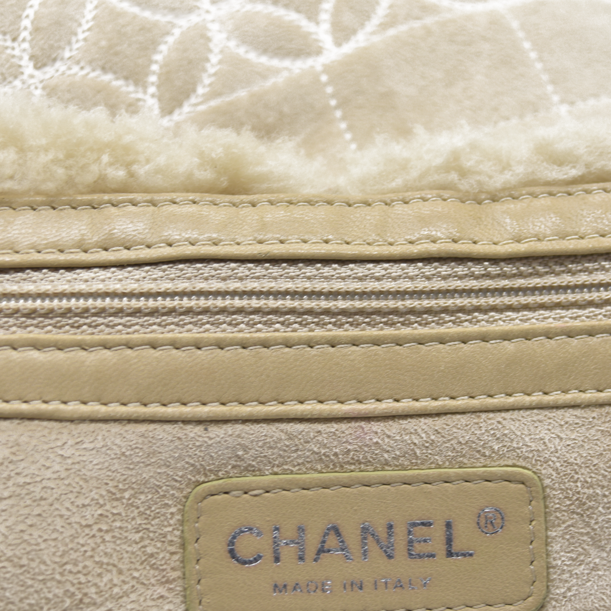 $1895 Chanel Quilted Shearling Tote Bag and Accessory Pouch 2005