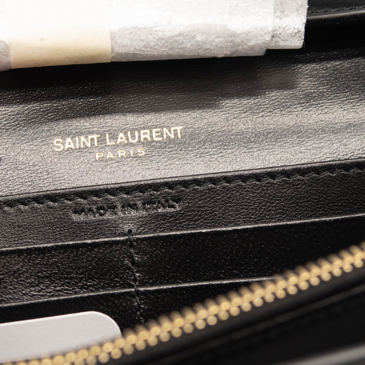 NEW Saint Laurent Le Monogram YSL Glossy Wallet on Crossbody Chain Black Gold