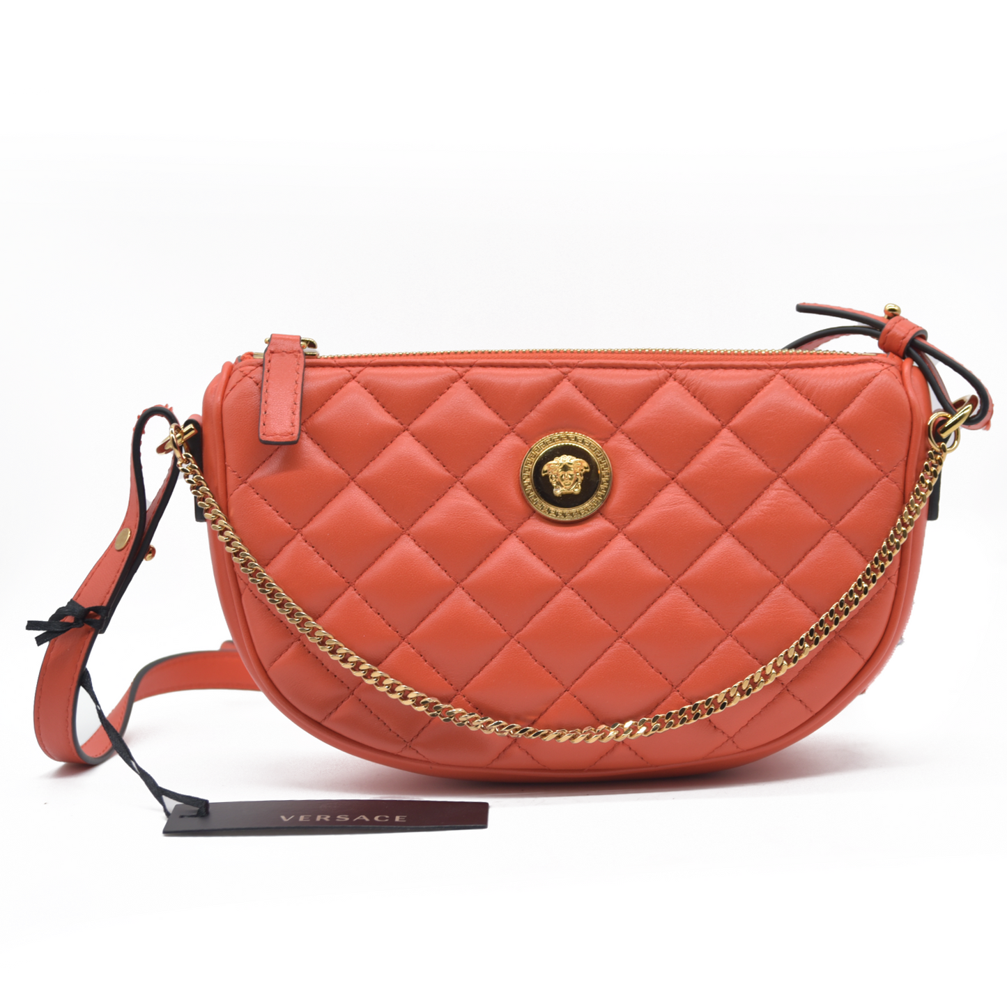 $1875 Versace Half Moon Quilted Bag Coral Medusa CONSIGNMENT