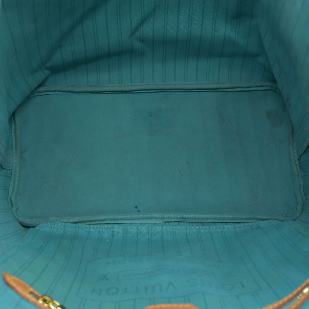 AUCTION $2120 Louis Vuitton  Monogram V Neverfull MM Turquoise
