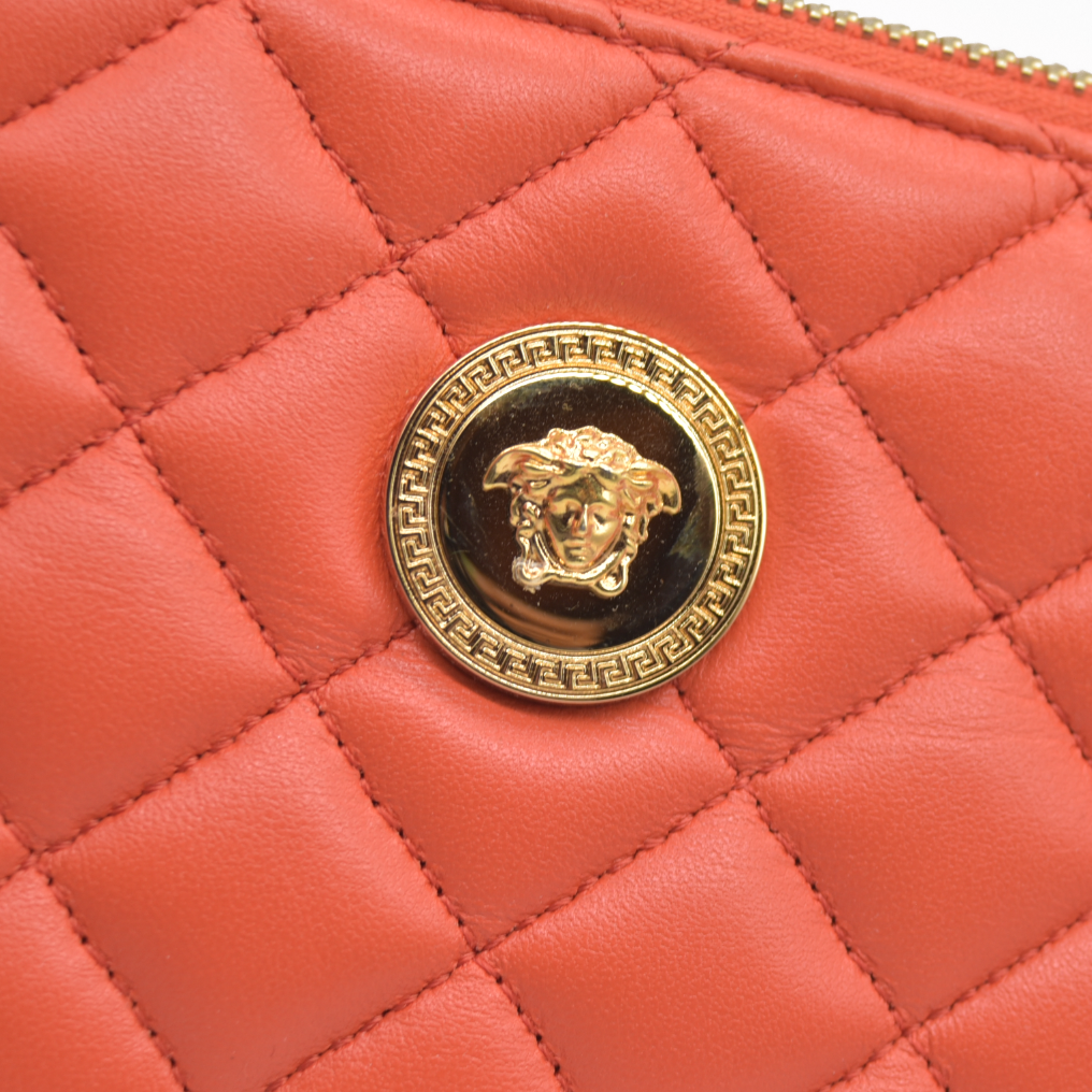 $1875 Versace Half Moon Quilted Bag Coral Medusa CONSIGNMENT