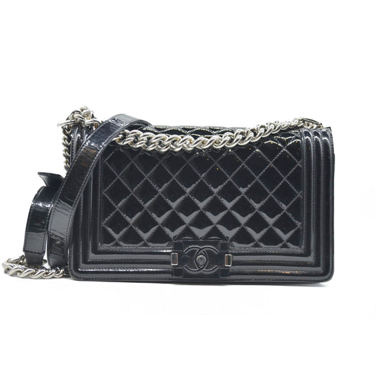 Chanel  Patent Calfskin Quilted Medium Plexiglass Boy Flap Black