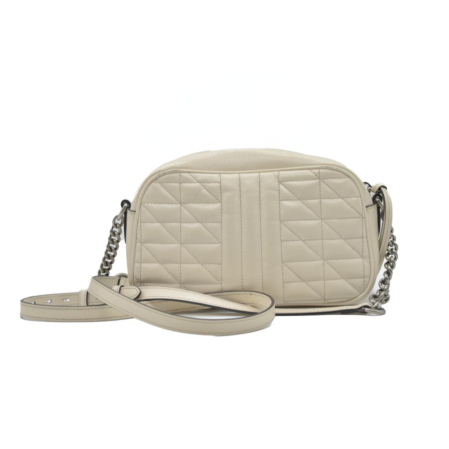 $1950 Gucci Calfskin Matelasse Aria Small GG Marmont Chain Shoulder Bag Mystic White
