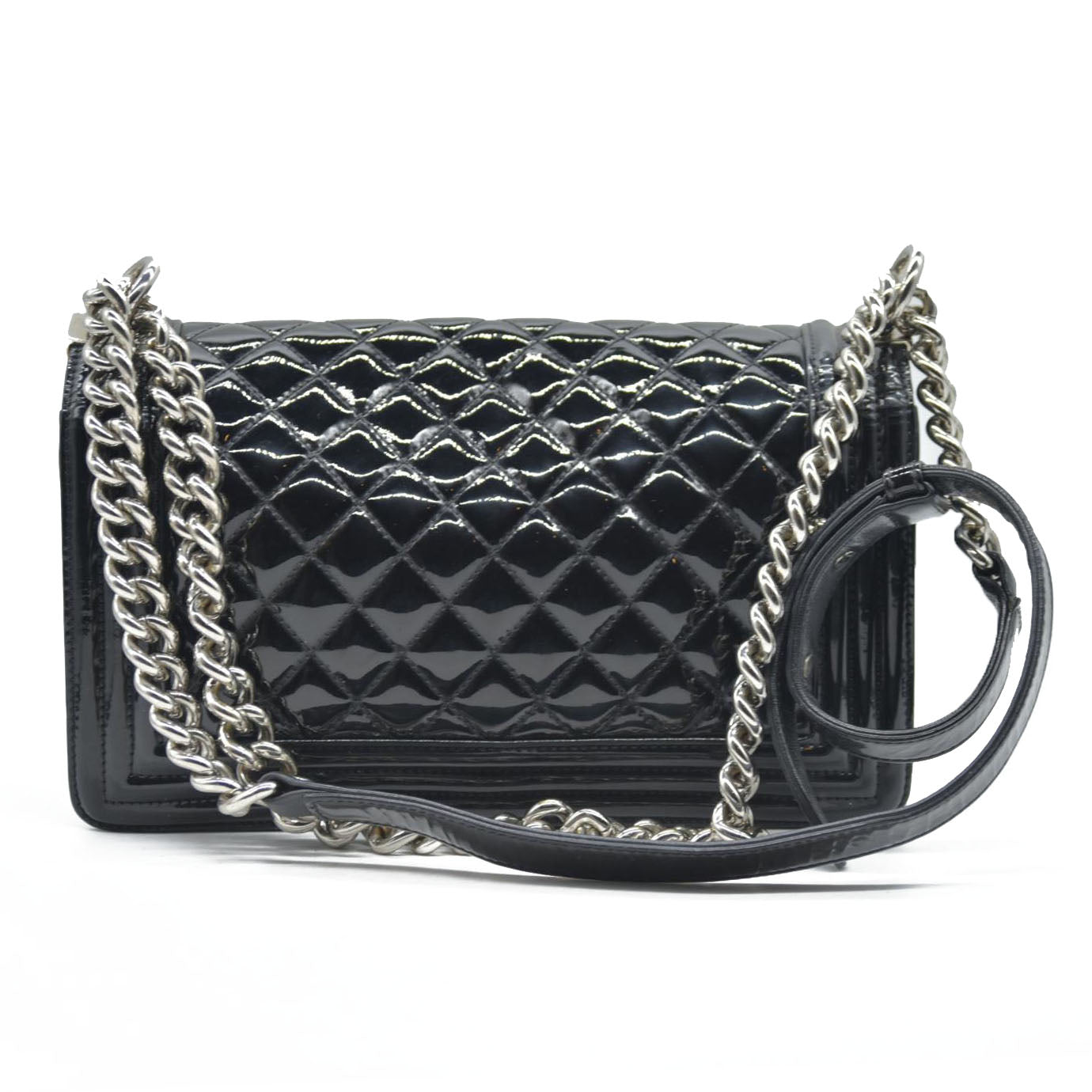 Chanel  Patent Calfskin Quilted Medium Plexiglass Boy Flap Black
