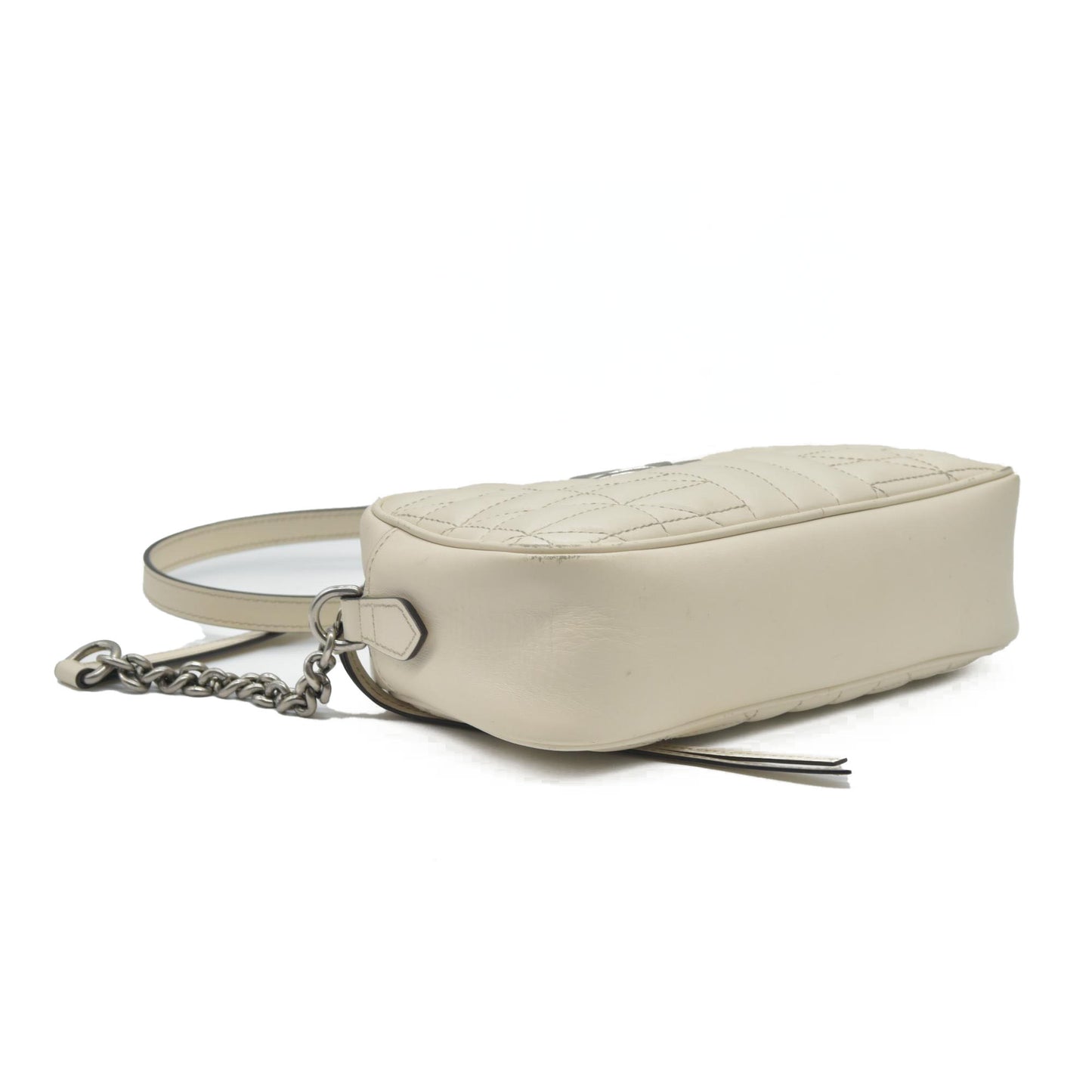 $1950 Gucci Calfskin Matelasse Aria Small GG Marmont Chain Shoulder Bag Mystic White