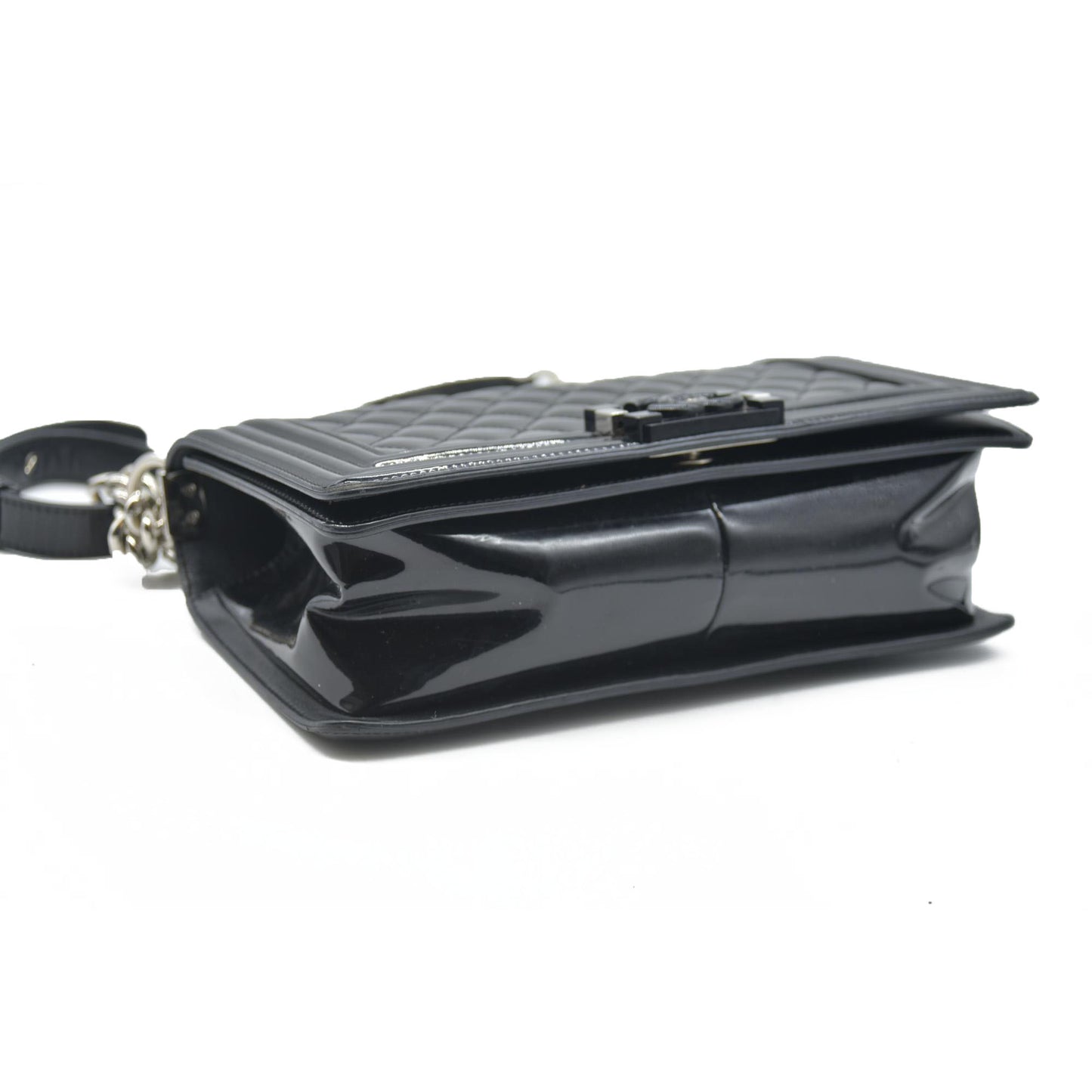 Chanel  Patent Calfskin Quilted Medium Plexiglass Boy Flap Black