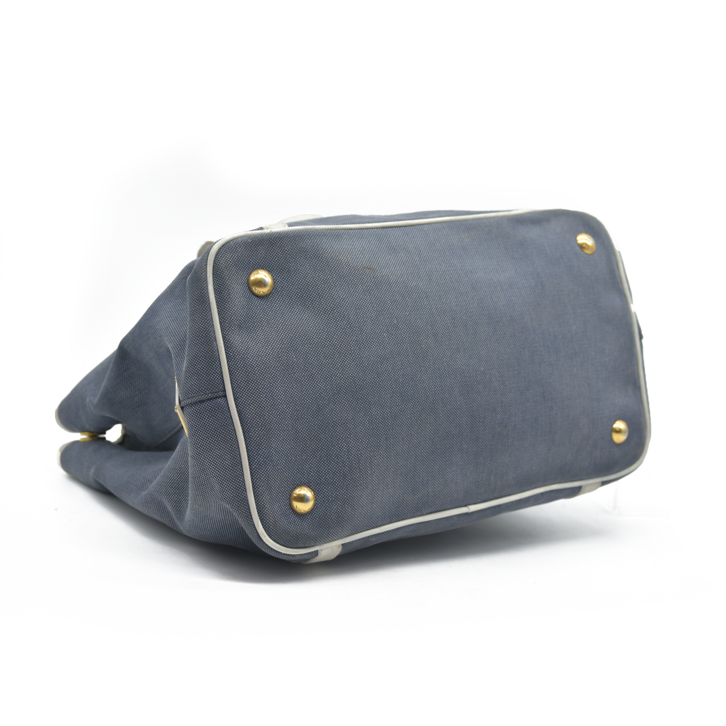$2400 Prada Canapa Logo Jacquard Handle Bag Blue Denim