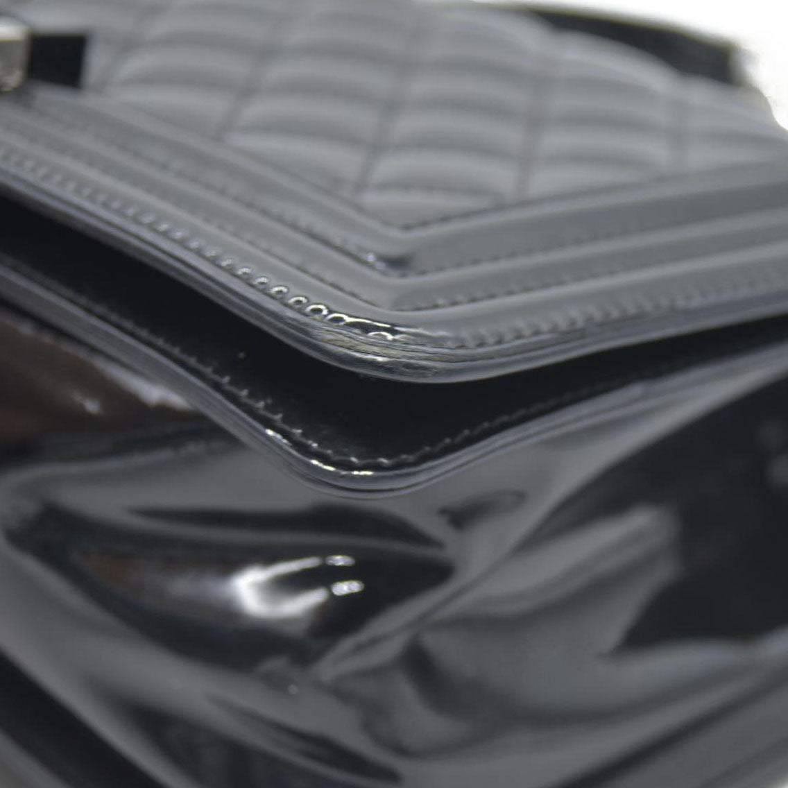 Chanel  Patent Calfskin Quilted Medium Plexiglass Boy Flap Black