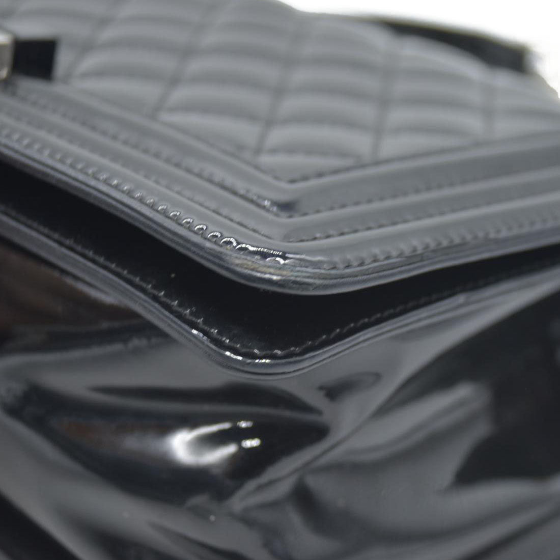 Chanel  Patent Calfskin Quilted Medium Plexiglass Boy Flap Black