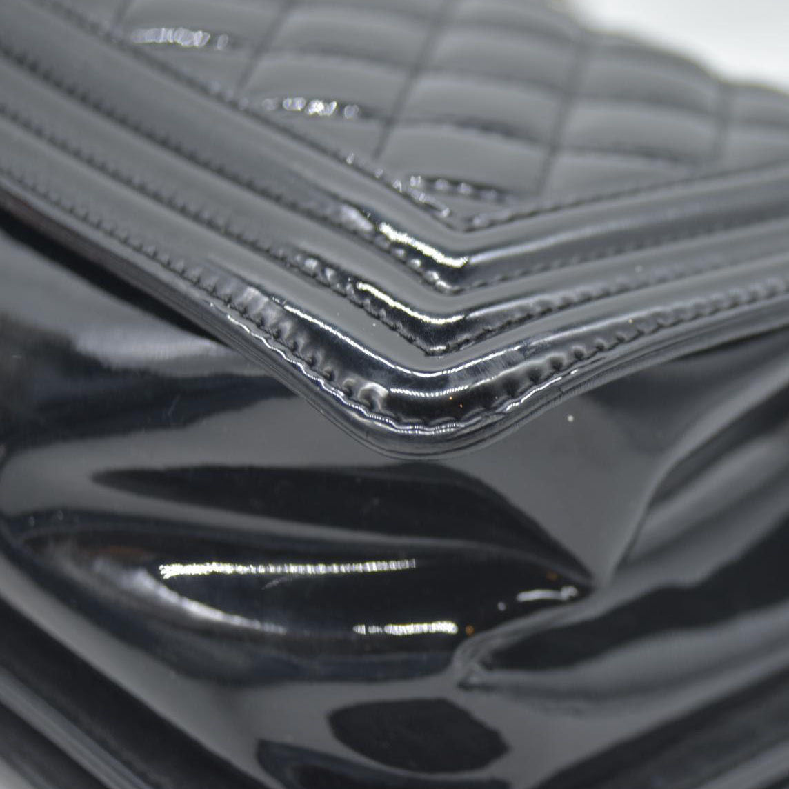 Chanel  Patent Calfskin Quilted Medium Plexiglass Boy Flap Black