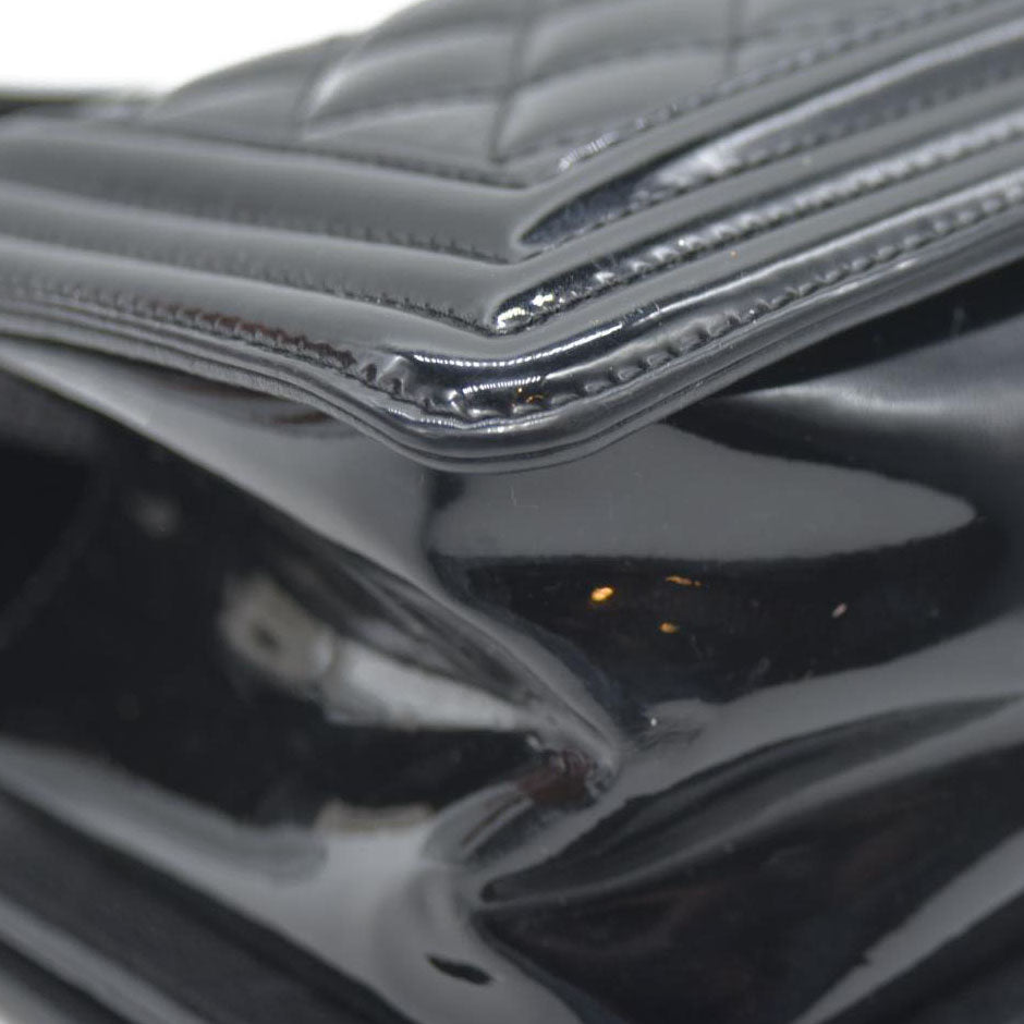 Chanel  Patent Calfskin Quilted Medium Plexiglass Boy Flap Black