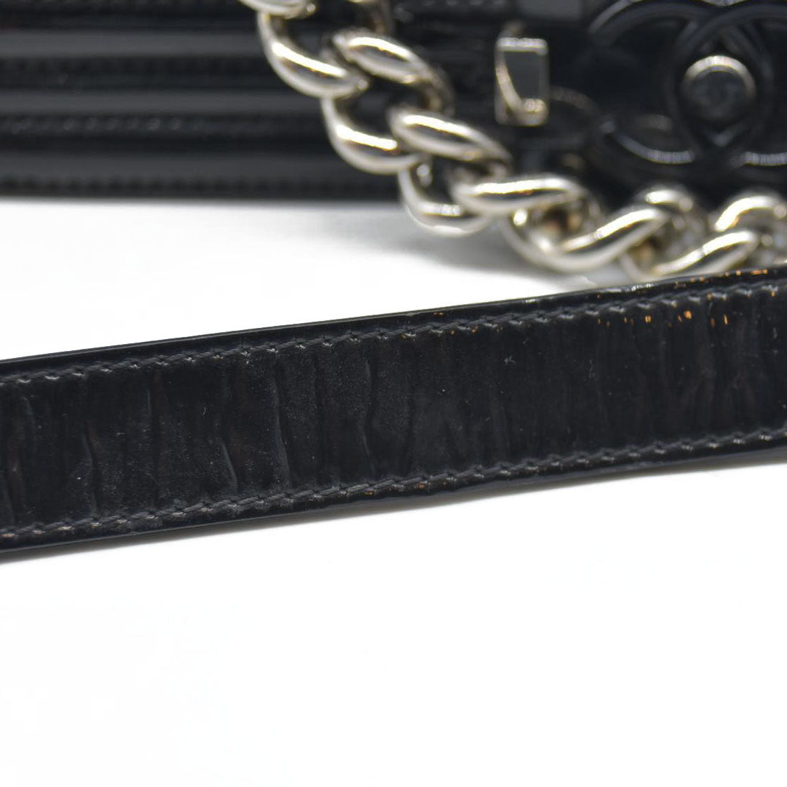 Chanel  Patent Calfskin Quilted Medium Plexiglass Boy Flap Black