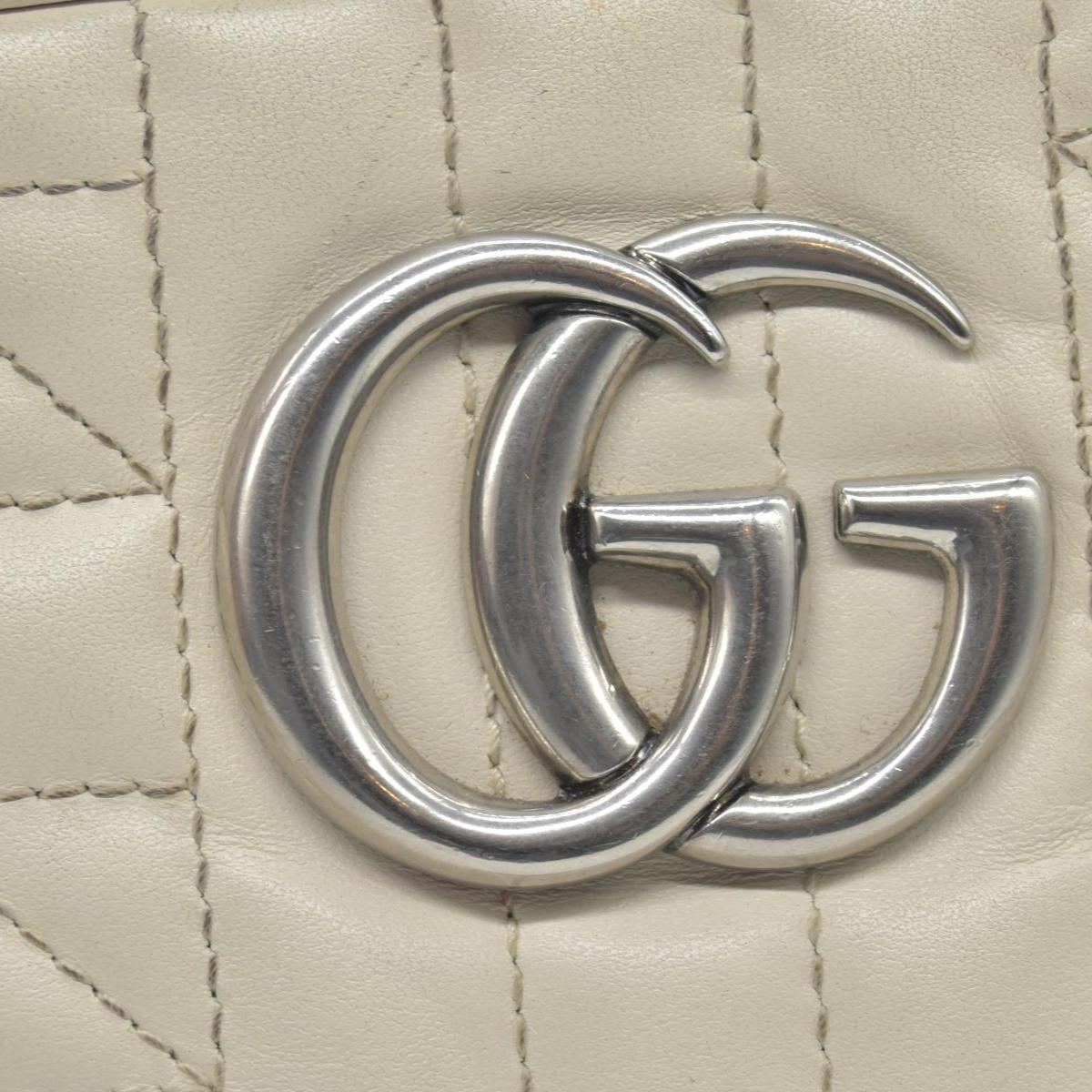 $1950 Gucci Calfskin Matelasse Aria Small GG Marmont Chain Shoulder Bag Mystic White
