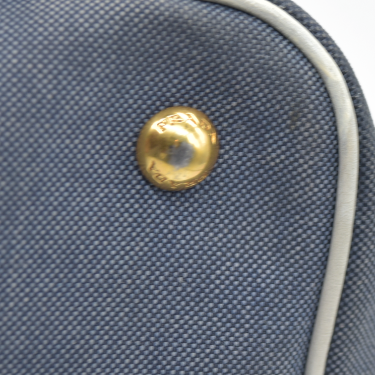 $2400 Prada Canapa Logo Jacquard Handle Bag Blue Denim
