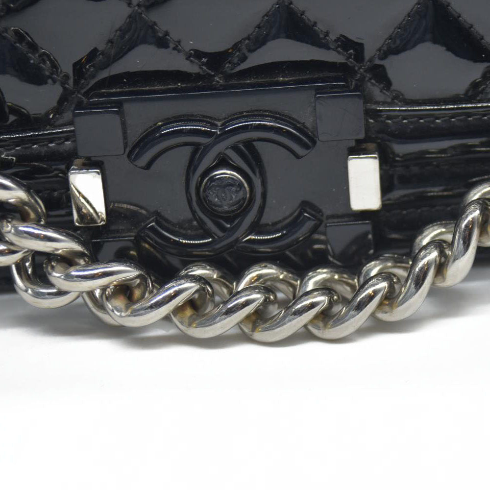 Chanel  Patent Calfskin Quilted Medium Plexiglass Boy Flap Black