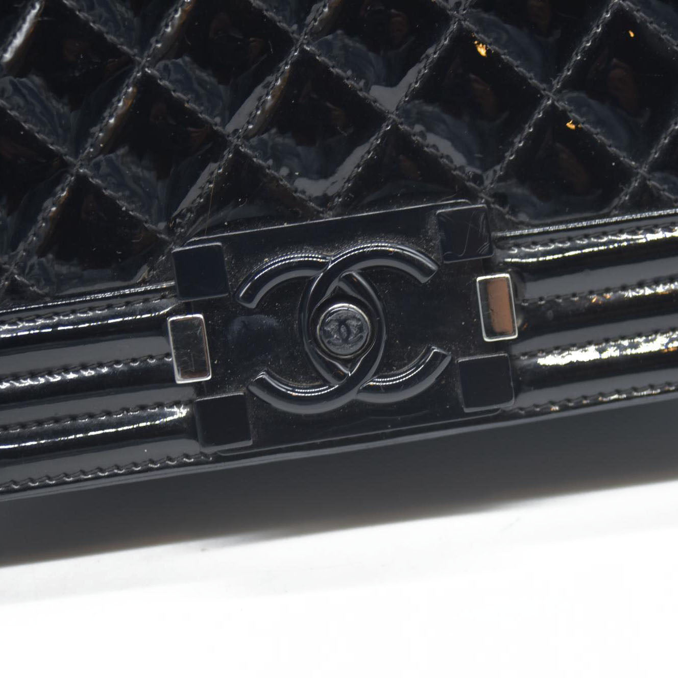 Chanel  Patent Calfskin Quilted Medium Plexiglass Boy Flap Black