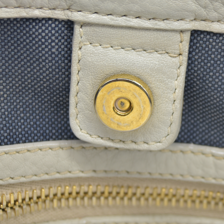 $2400 Prada Canapa Logo Jacquard Handle Bag Blue Denim