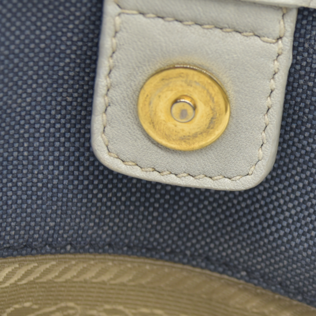 $2400 Prada Canapa Logo Jacquard Handle Bag Blue Denim