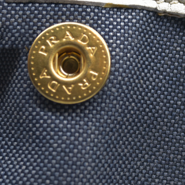 $2400 Prada Canapa Logo Jacquard Handle Bag Blue Denim