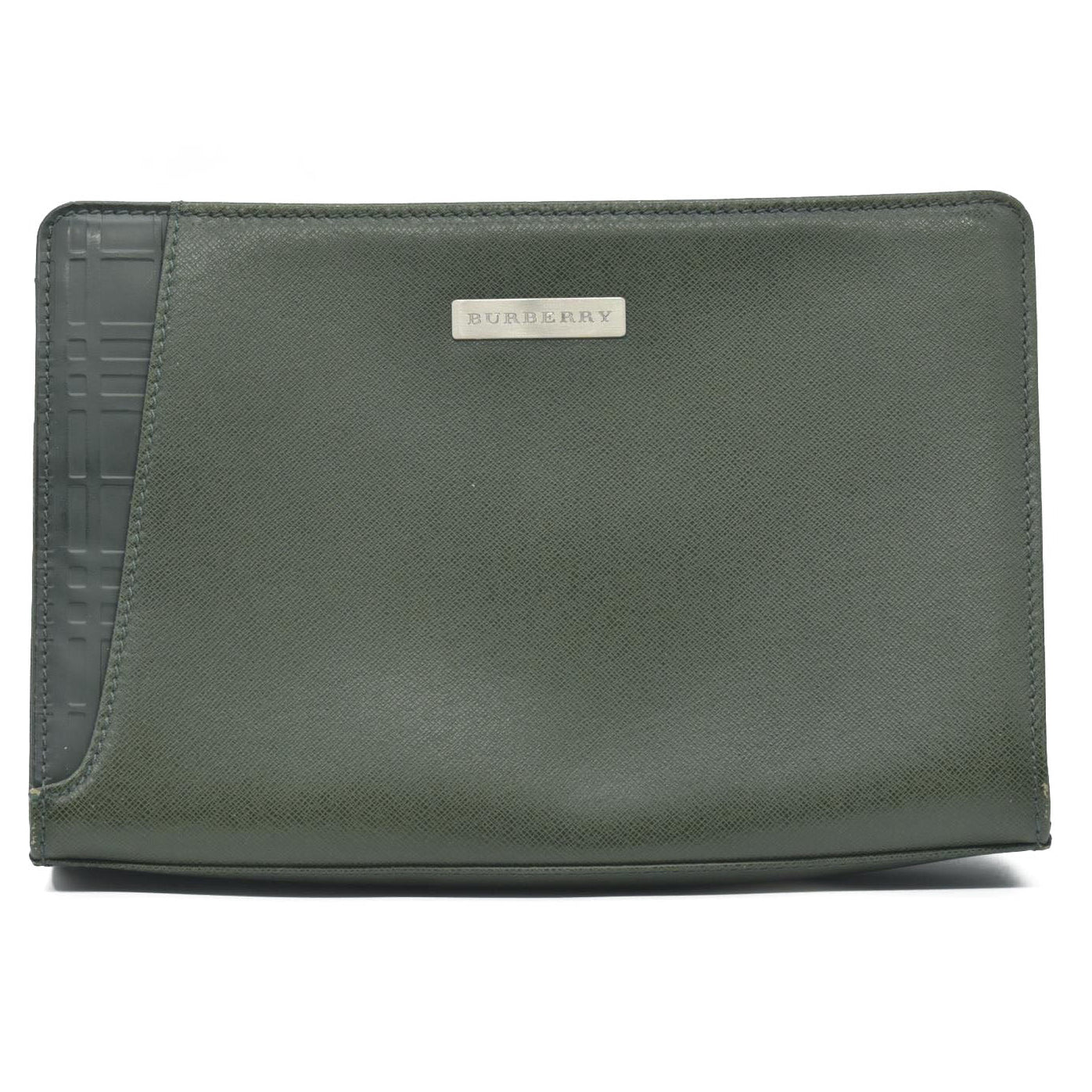 $650 Burberry Saffiano Leather Clutch Dark Green CONSIGNMENT
