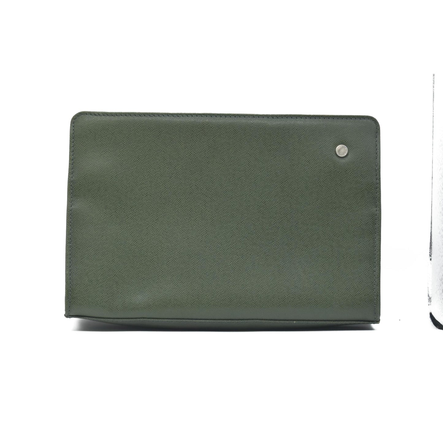 $650 Burberry Saffiano Leather Clutch Dark Green CONSIGNMENT