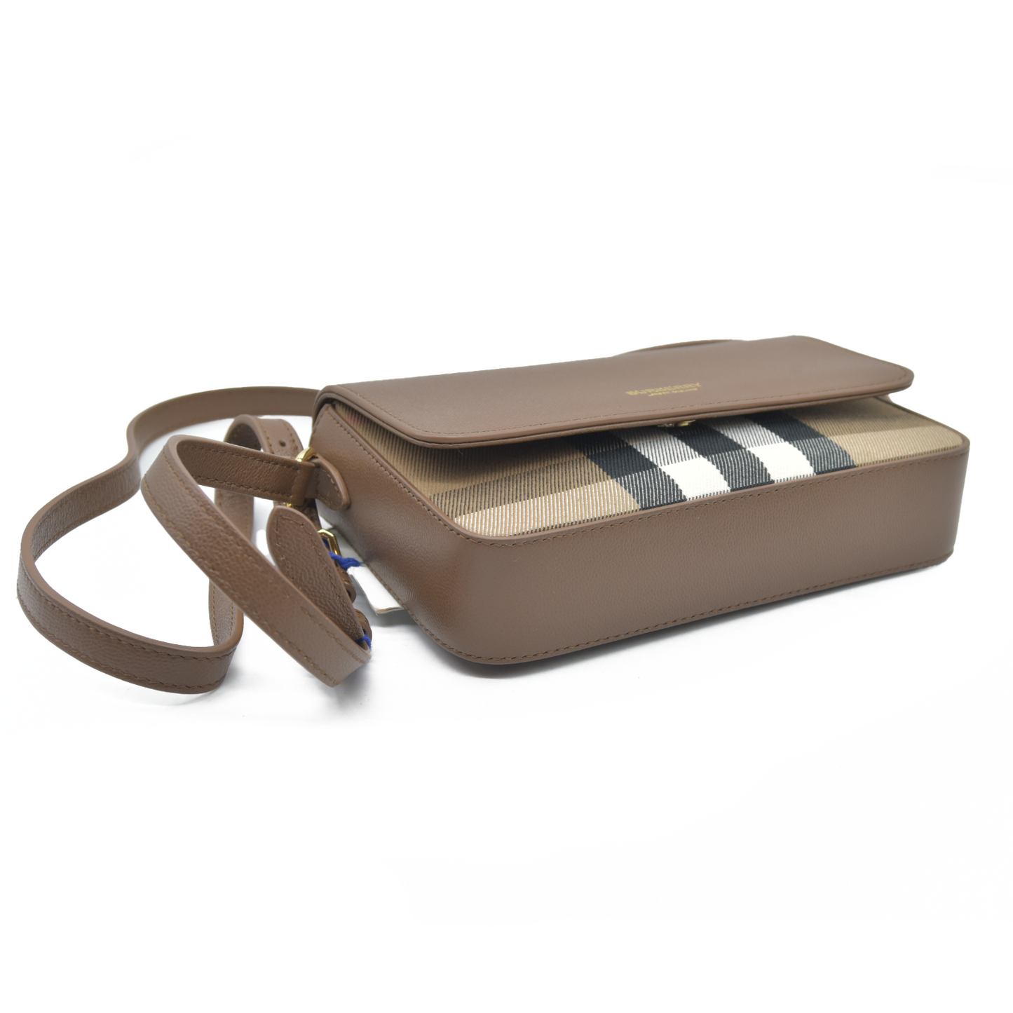 $1150 Burberry Hampshire Small House Check & Leather Crossbody Brown