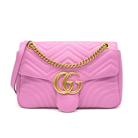 USED Gucci Calfskin Matelasse Medium GG Marmont Shoulder Bag Candy Mousse