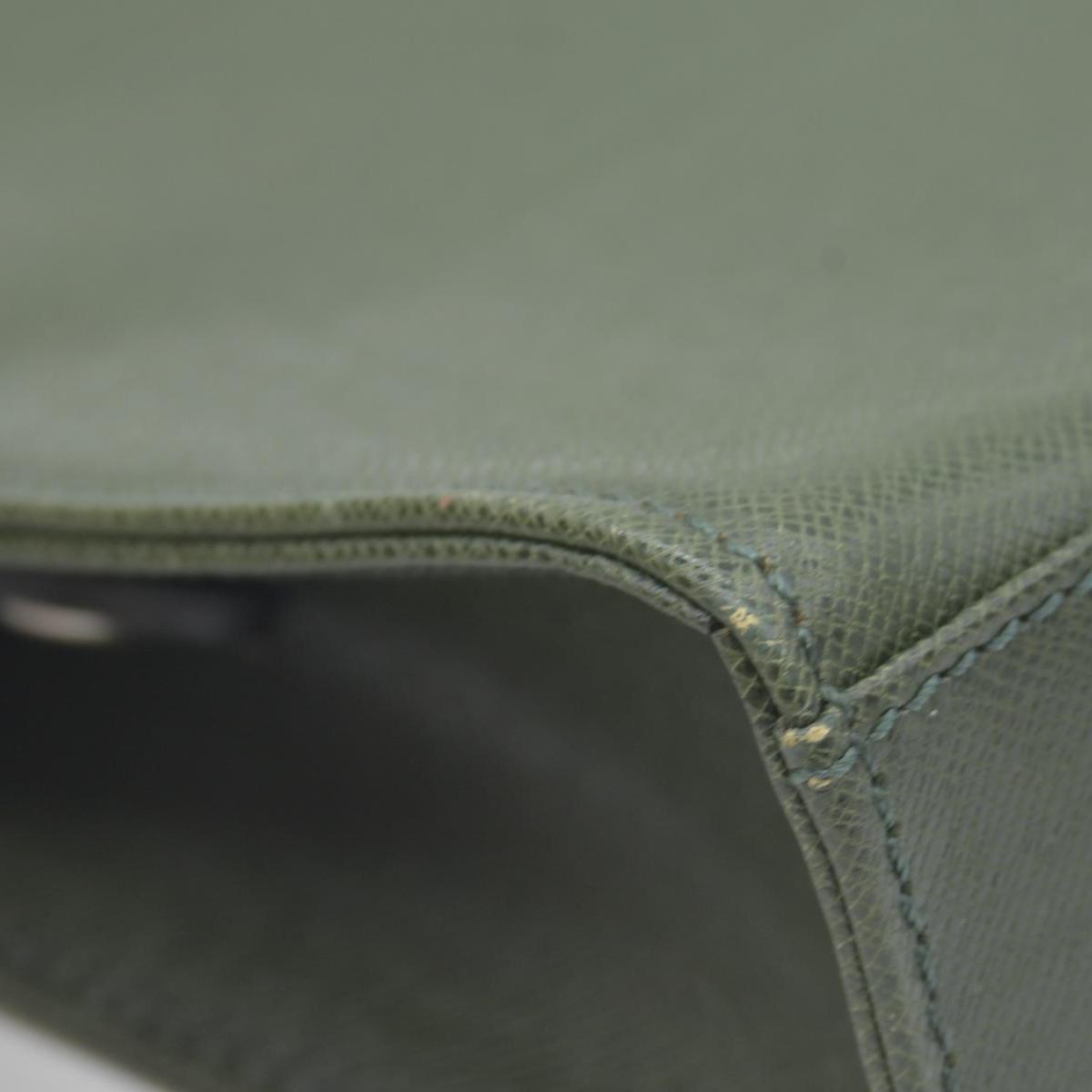 $650 Burberry Saffiano Leather Clutch Dark Green CONSIGNMENT