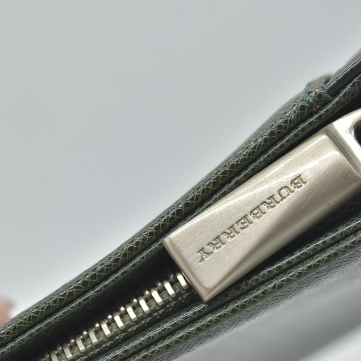 $650 Burberry Saffiano Leather Clutch Dark Green CONSIGNMENT