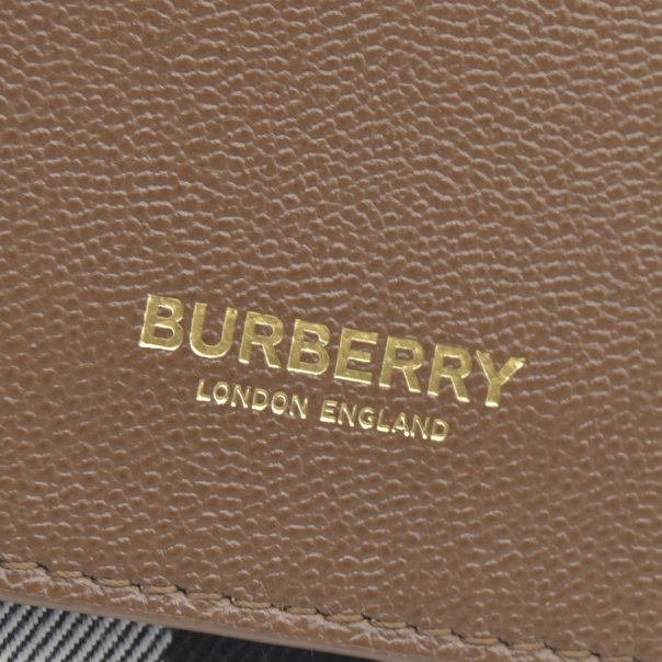 $1150 Burberry Hampshire Small House Check & Leather Crossbody Brown