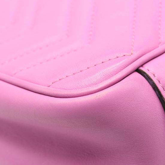 USED Gucci Calfskin Matelasse Medium GG Marmont Shoulder Bag Candy Mousse