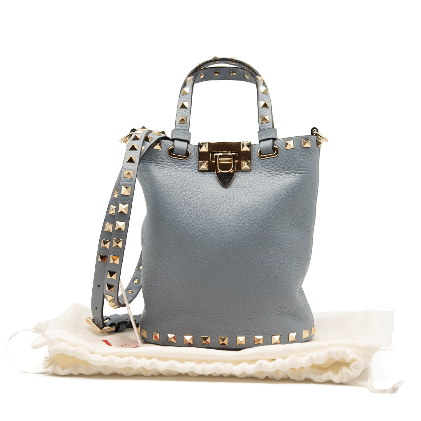 Valentino Mini Rockstud Leather Bucket Bag in Niagra Blue