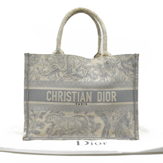 $3350 CHRISTIAN DIOR Canvas Embroidered Medium Dioriviera Toile De Jouy Book Tote Gray CONSIGNMENT