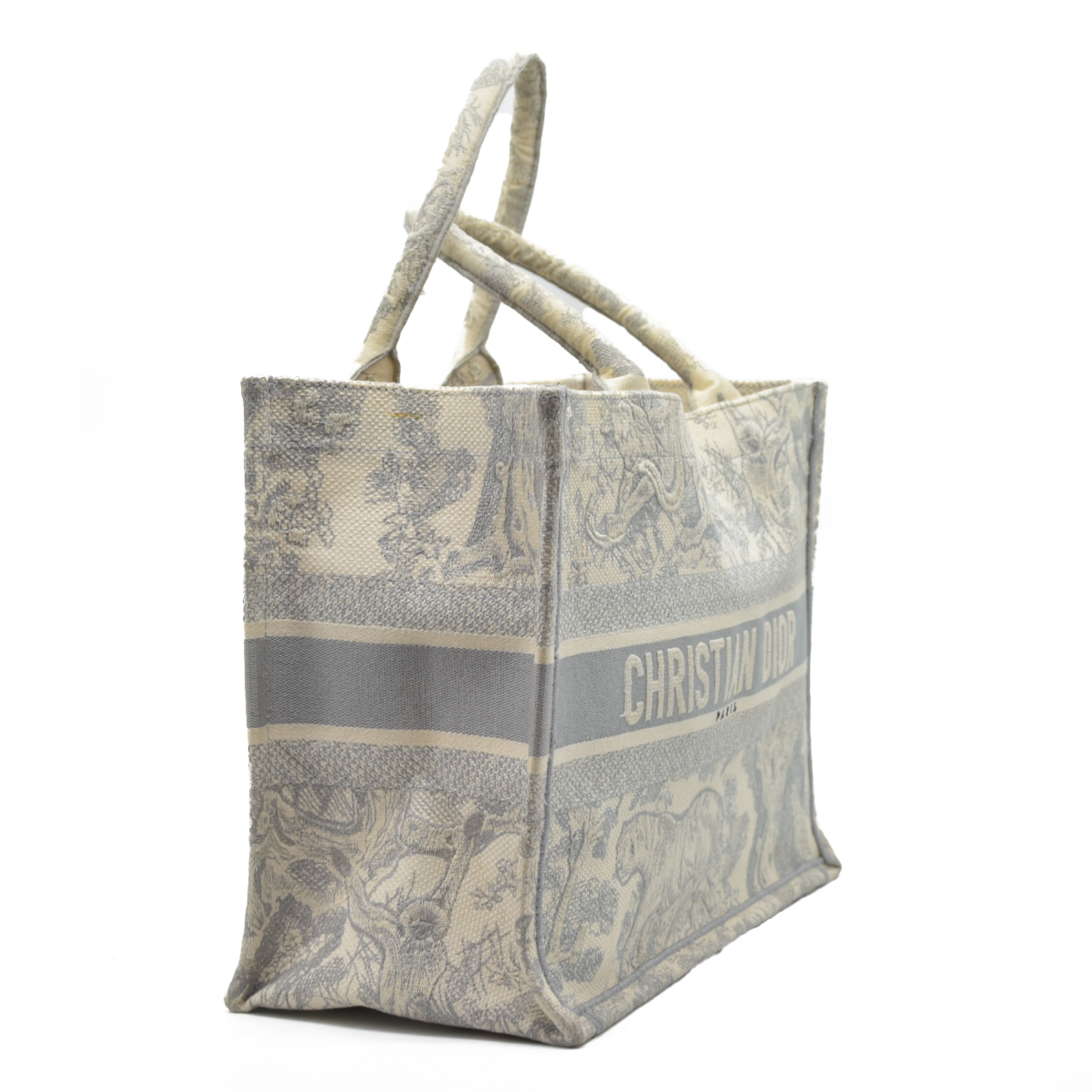 $3350 CHRISTIAN DIOR Canvas Embroidered Medium Dioriviera Toile De Jouy Book Tote Gray CONSIGNMENT