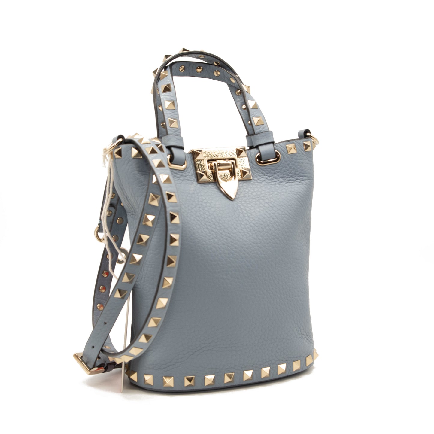 Valentino Mini Rockstud Leather Bucket Bag in Niagra Blue