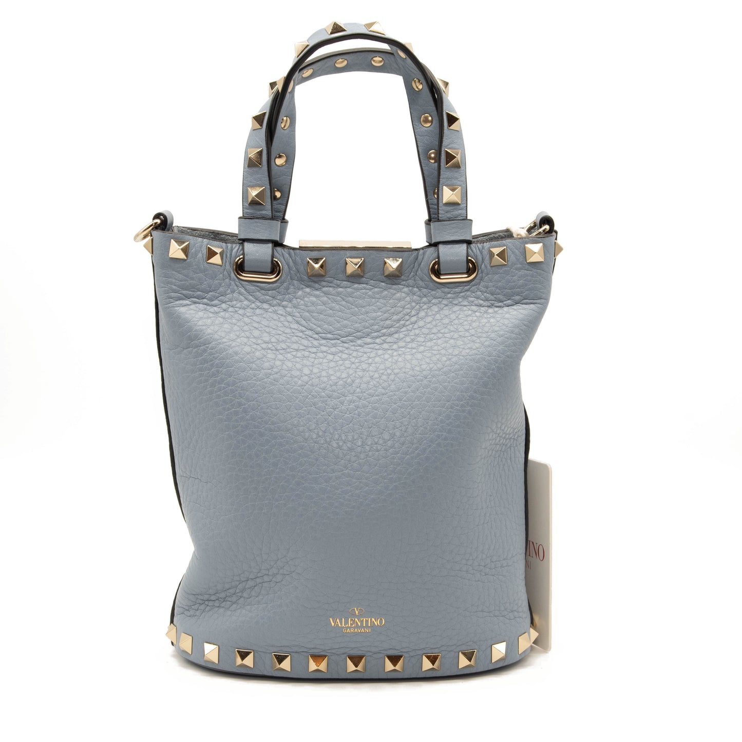 Valentino Mini Rockstud Leather Bucket Bag in Niagra Blue