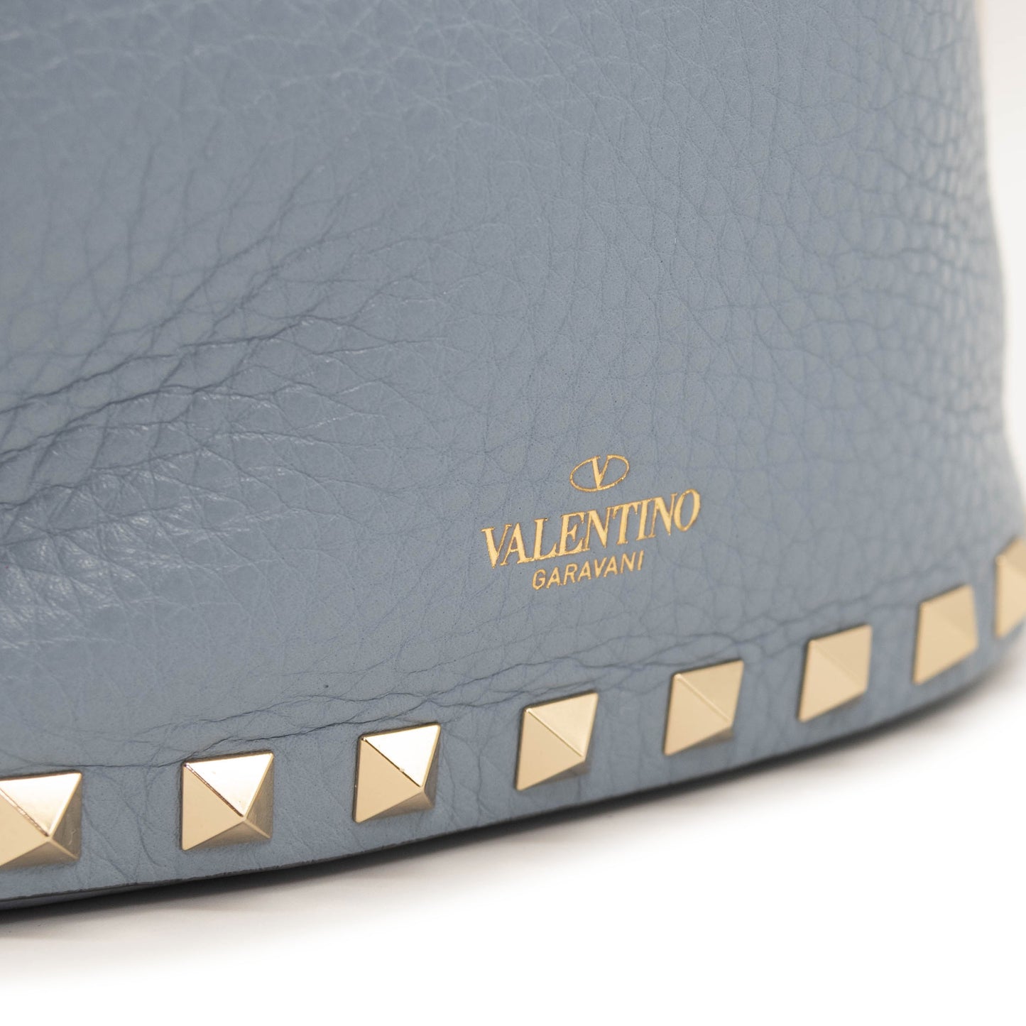 Valentino Mini Rockstud Leather Bucket Bag in Niagra Blue