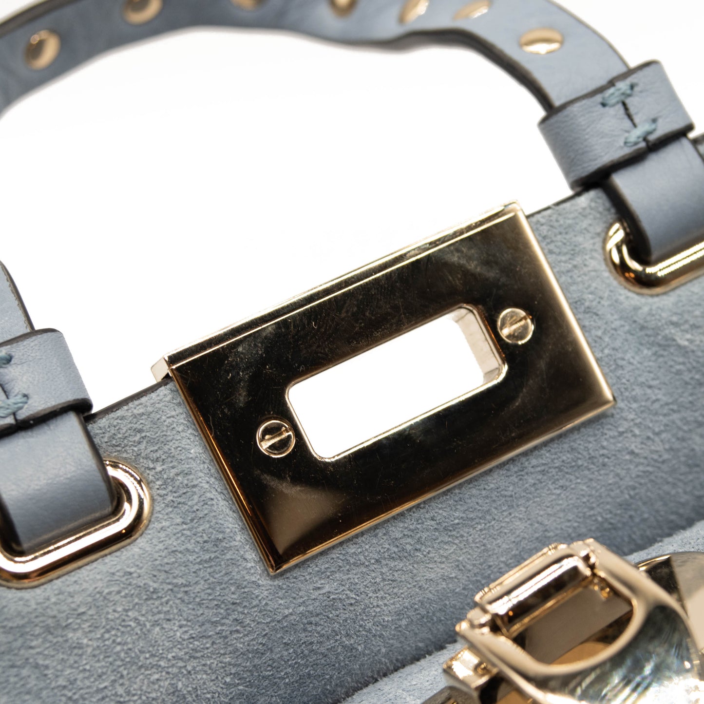 Valentino Mini Rockstud Leather Bucket Bag in Niagra Blue