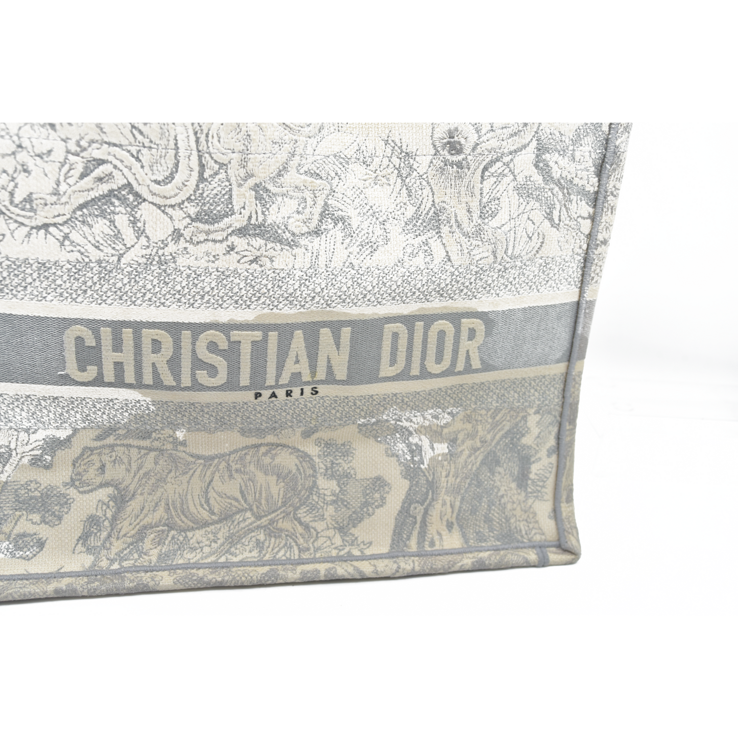 $3350 CHRISTIAN DIOR Canvas Embroidered Medium Dioriviera Toile De Jouy Book Tote Gray CONSIGNMENT
