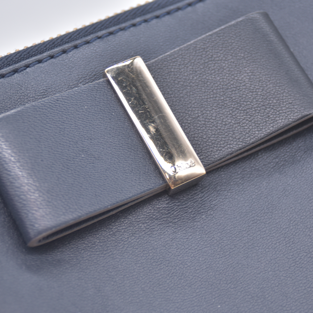 $550 Chloe Blue Leather Bow Bobbie Zippy Long Wallet