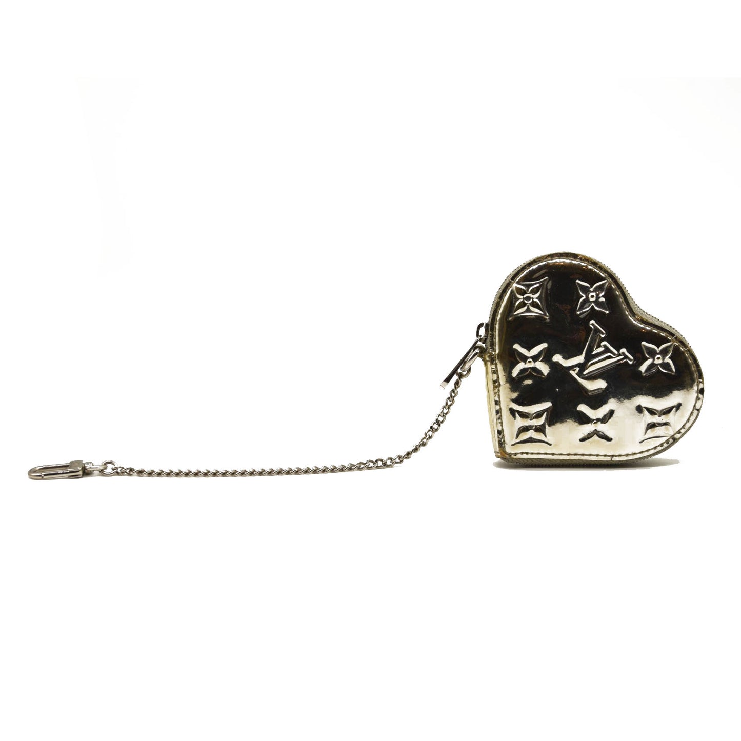 LOUIS VUITTON Monogram Miroir Heart Coin Purse Silver