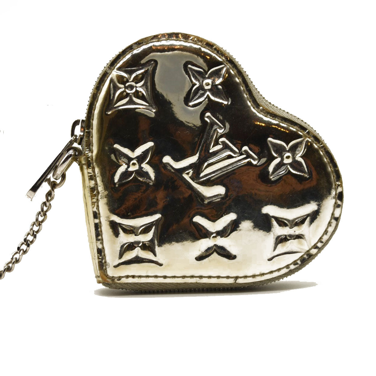 LOUIS VUITTON Monogram Miroir Heart Coin Purse Silver