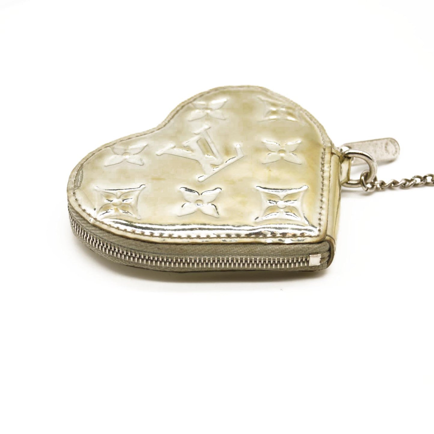 LOUIS VUITTON Monogram Miroir Heart Coin Purse Silver