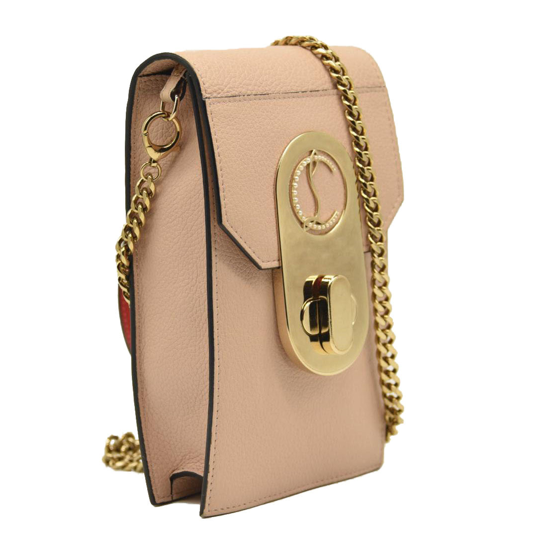 CHRISTIAN LOUBOUTIN Elisa Shoulder Bag Pink Beige Leather