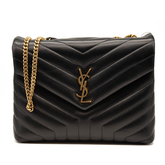 NEW Saint Laurent Calfskin Y Quilted Monogram Medium Loulou Chain Satchel Black