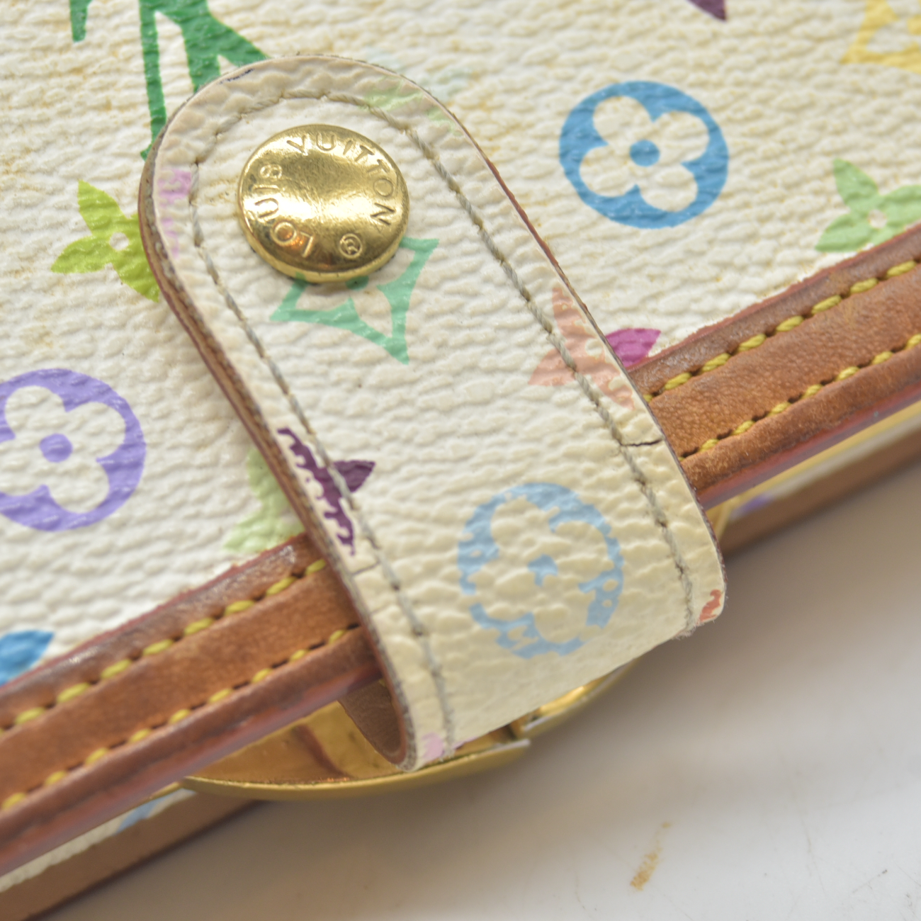 $790 2005 Louis Vuitton Monogram Multicolor French Purse Wallet White TH0075