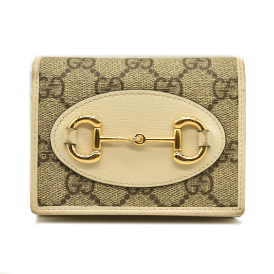 Gucci  GG Supreme Monogram Textured Dollar Calfskin Horsebit 1955 Card Case Wallet Beige Mystic White Oatmeal
