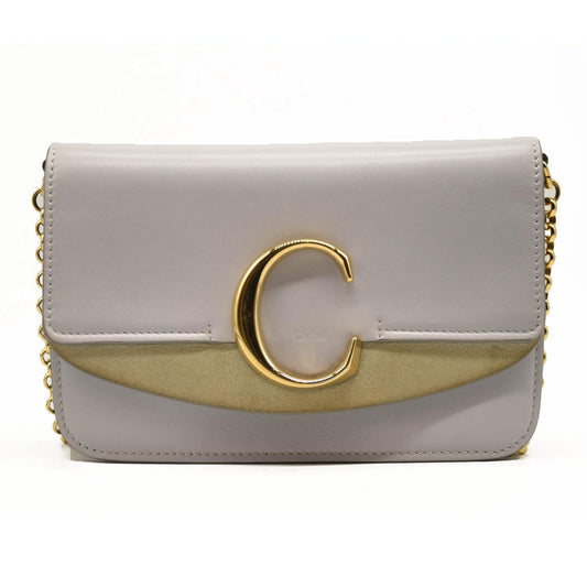 CHLOE Calfskin Suede C Clutch With Chain Light Blue