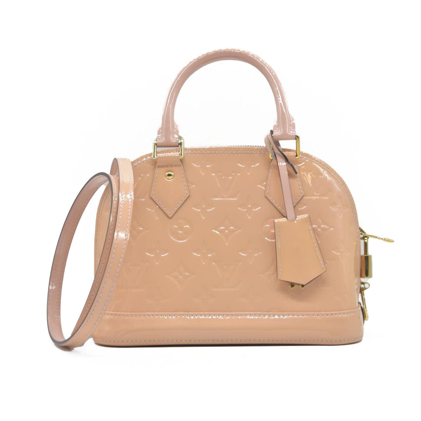 $2230 Louis Vuitton Vernis Alma BB Rose Angelique CONSIGNMENT FL0156