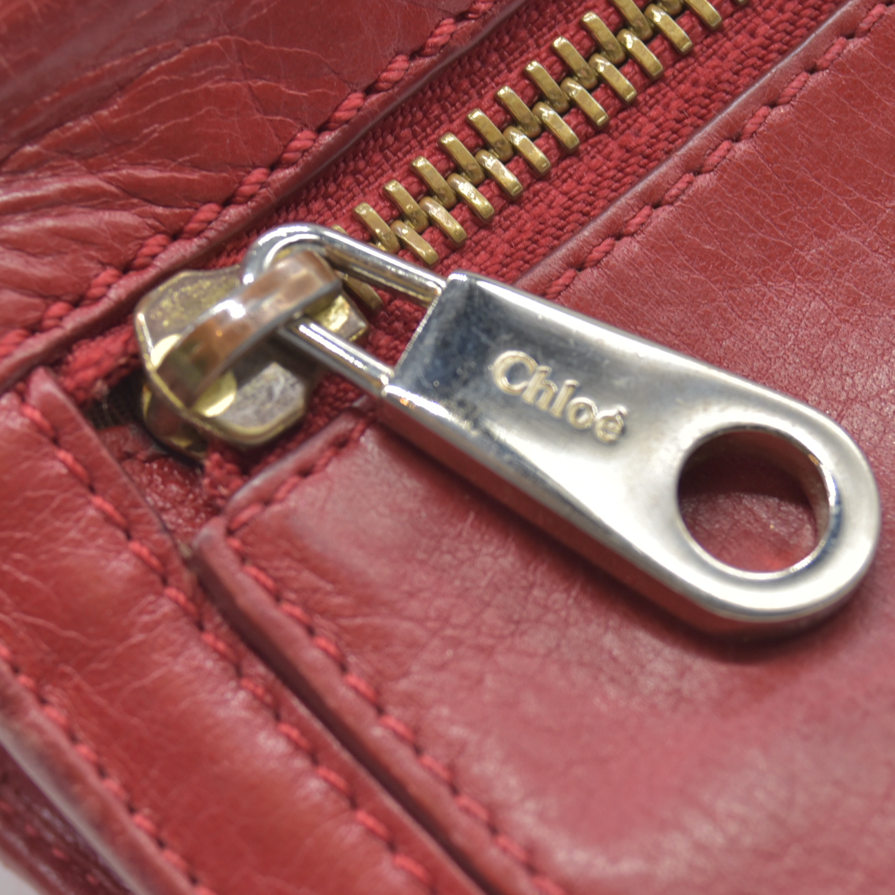 $498 2015 Chloe Lily Leather Long Bifold Wallet Purse Red